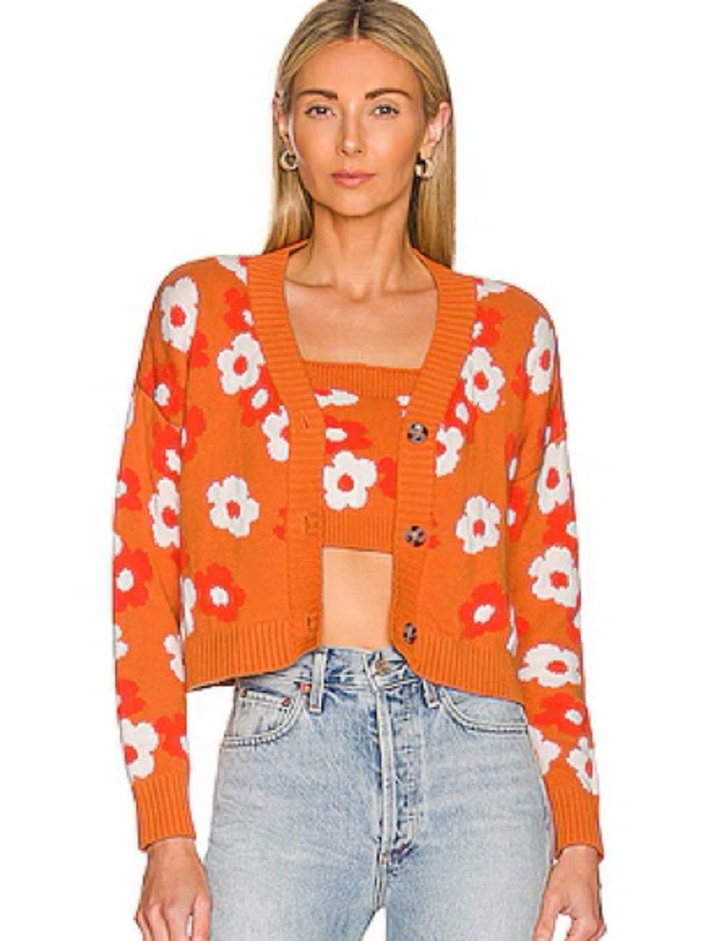 Callahan Orange and White Floral Knit Sweater
